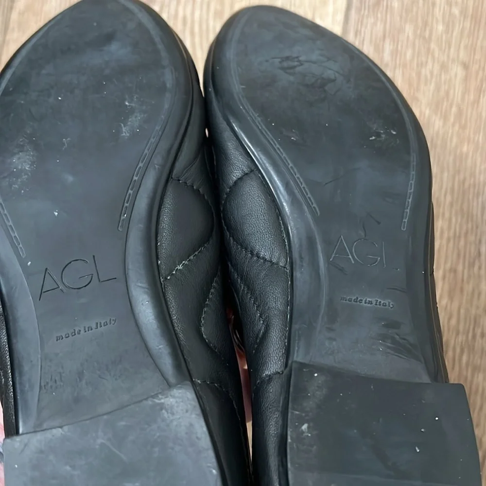 AGL Miledy Black Leather Almond Toe Flats Size 35/5